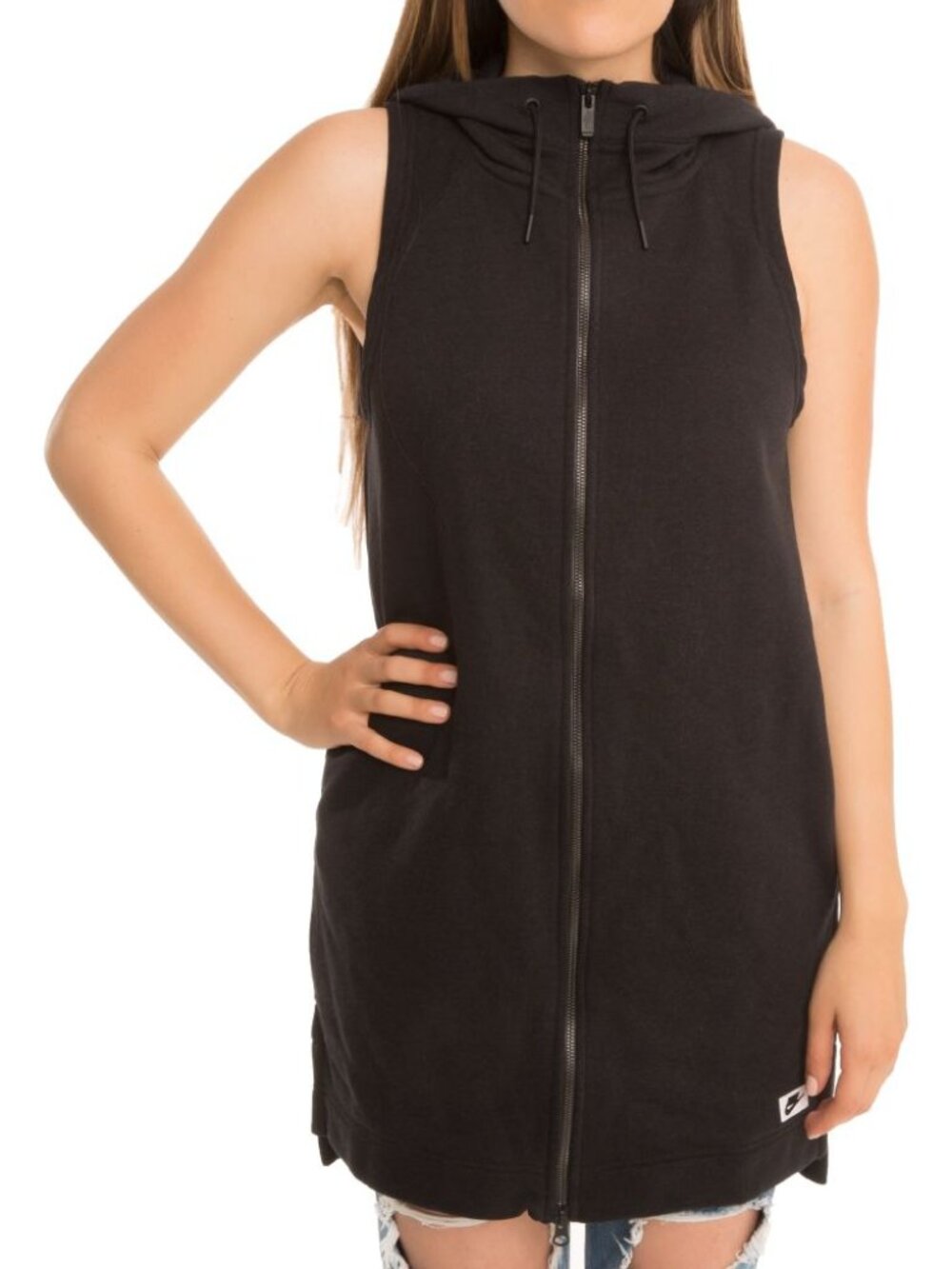 Nike Women's Black Sportswear Modern Hooded Full-Zip Basic Vest Size S